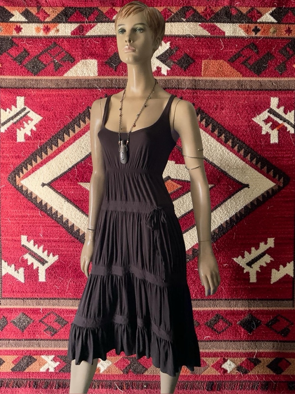 VINTAGE THEORY 100% COTTON DARK BROWN RUFFLE DRESS SZ S OR TP